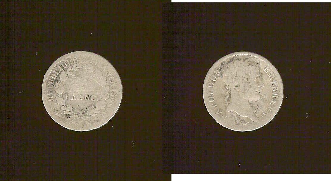 1 franc Napoléon Ier tête laurée, République française 1808 Lyon